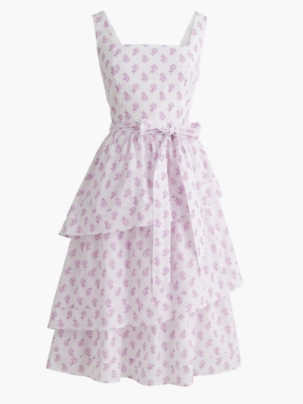 J.Crew White Pink Sleeveless Belted Tiered Midi Dress White Violet Storm $118